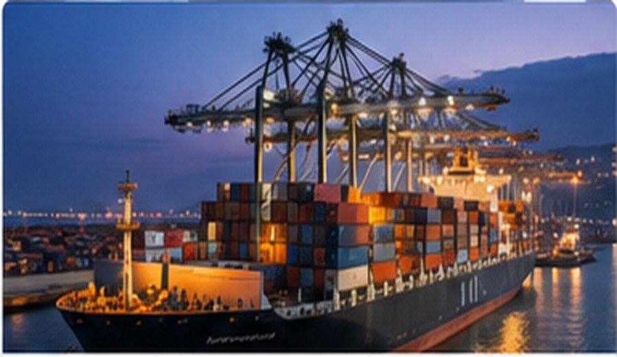 Buque portacontenedores en un puerto internacional